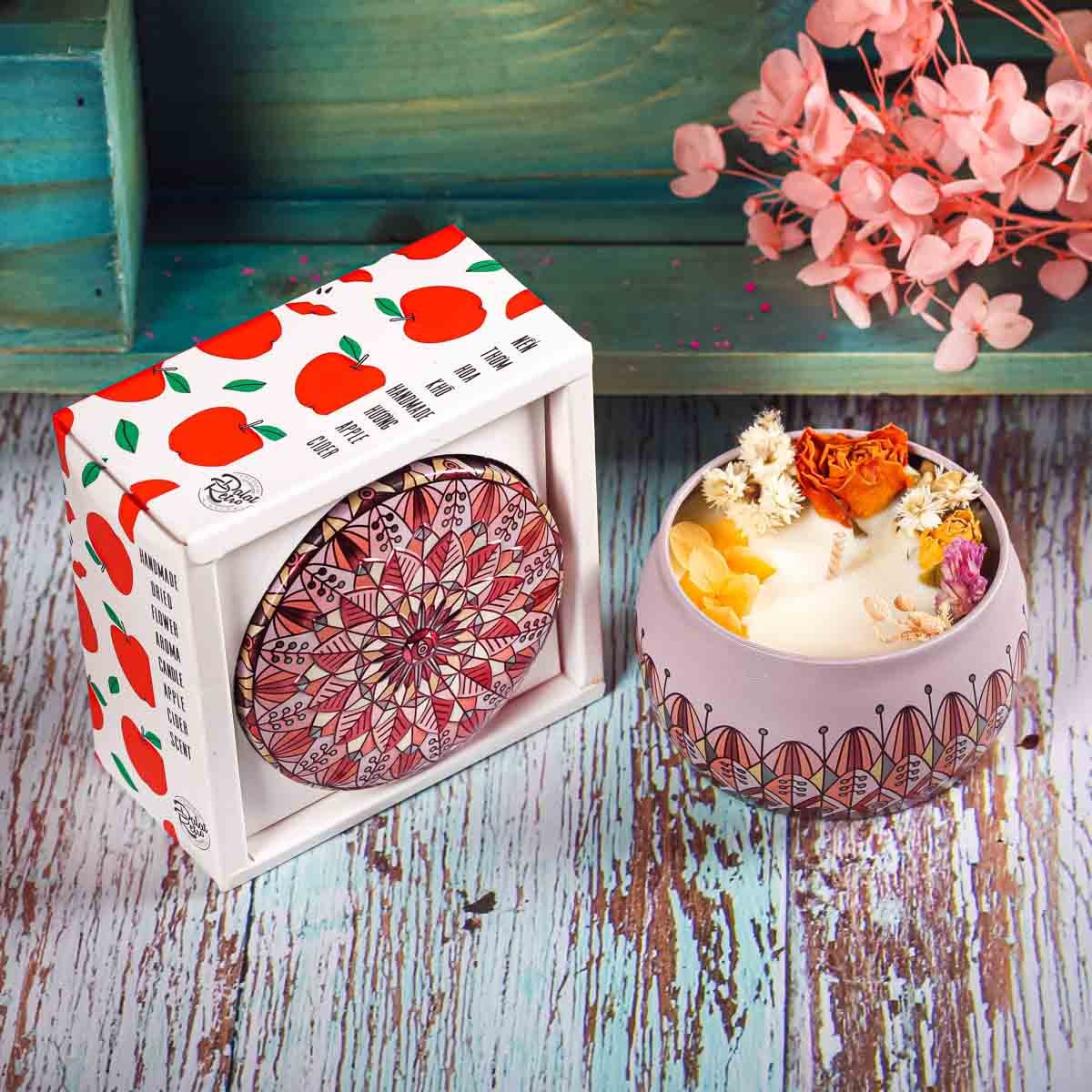 Nến thơm hộp thiết hoa văn: Rượu táo Apple cider